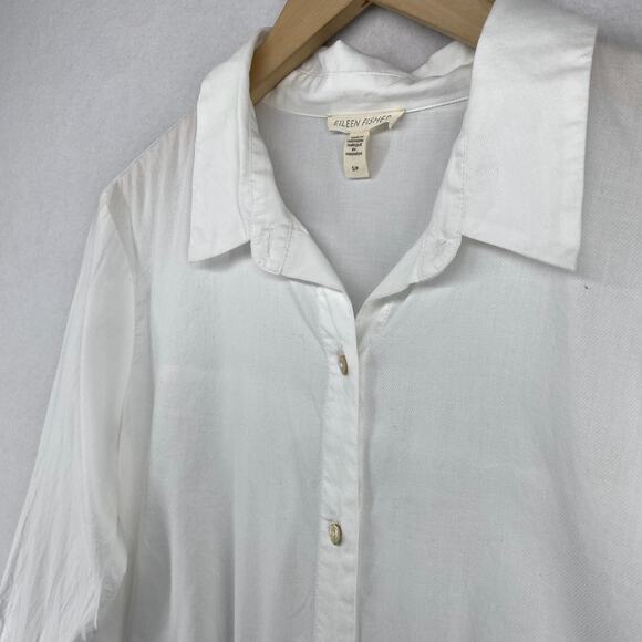 EILEEN FISHER Blouse S Organic Cotton Tunic Shirt Button Up Long Sleeve White - Picture 2 of 13